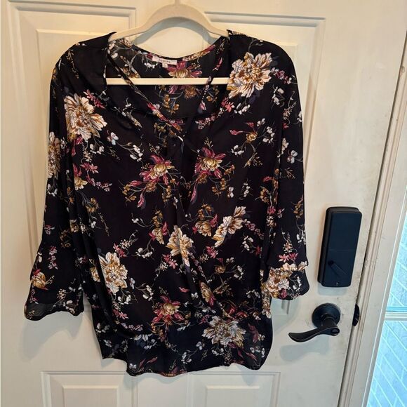 Anthropologie JODIFL Black Floral Blouse with Flutter Sleeves - Picture 2 of 4